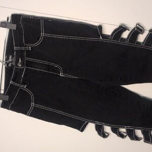 Royal Bones Black Skinny Jeans with Strap Accents